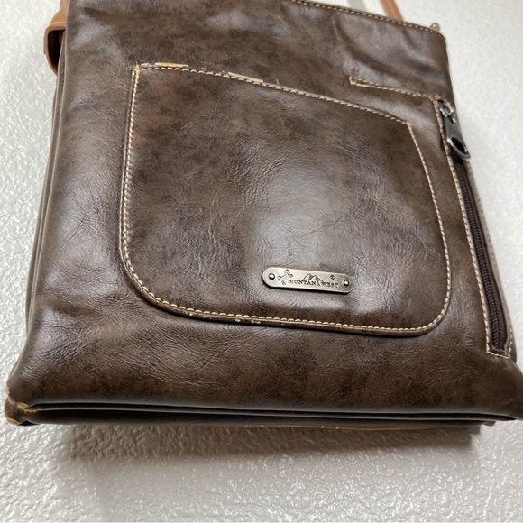 Montana West Crossbody Bag Purse Brown Leather Studded Concealed Western Floral - Picture 10 of 16